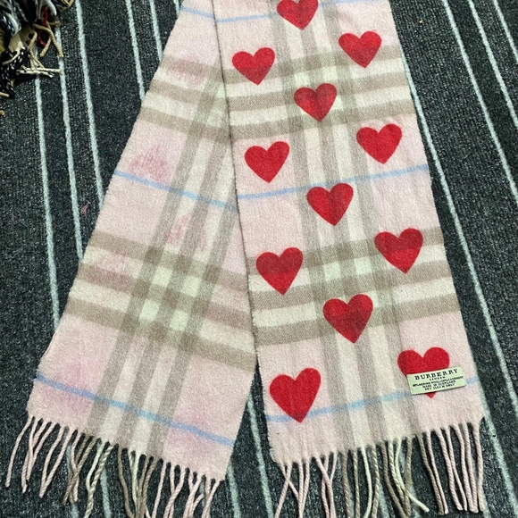 Burberry Pink and Red Heart Scarf - Picture 1 of 5